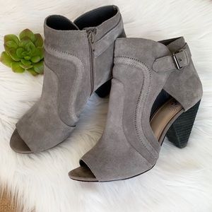 Vince Camuto Ennely Grey Suede Peep Toe Booties